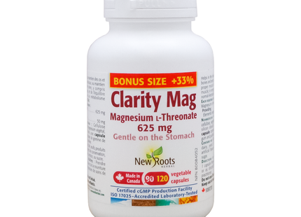 New Roots - Clarity Mag 625 mg, Magnesium L‑Threonate | 90+30 Vegetable Capsules