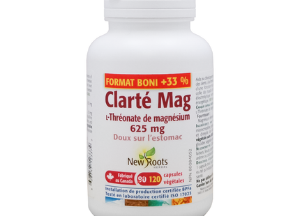 New Roots - Clarity Mag 625 mg, Magnesium L‑Threonate | 90+30 Vegetable Capsules