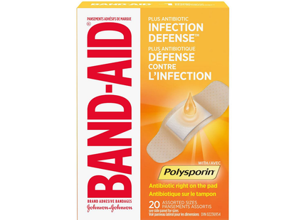 BAND-AID Plus Antibiotique 2-en-1 avec bandages Polysporine - Tailles assorties | 20 unités