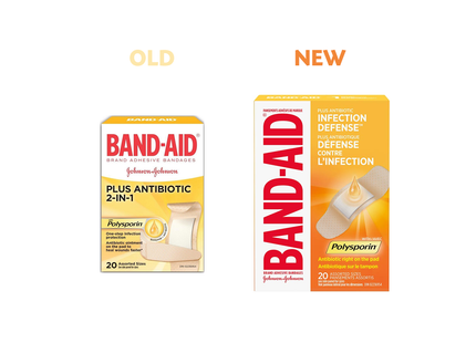 BAND-AID Plus Antibiotique 2-en-1 avec bandages Polysporine - Tailles assorties | 20 unités