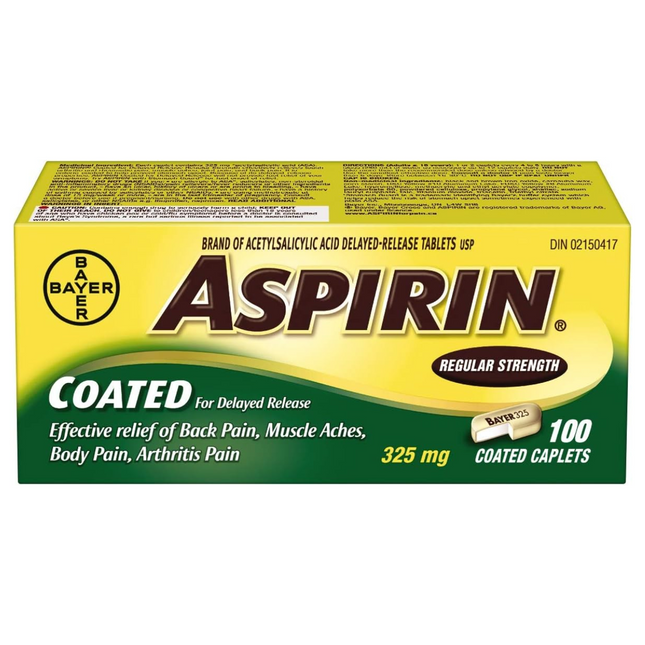 Aspirin - Coated Delayed Release Caplets - 325 mg | 100 Coated Caplets