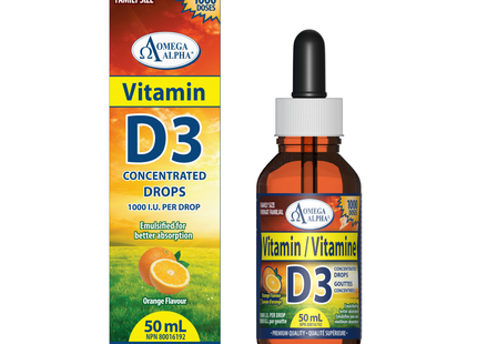 Omega Alpha -  Vitamin D3 1000 IU, Orange Flavor | 50 mL