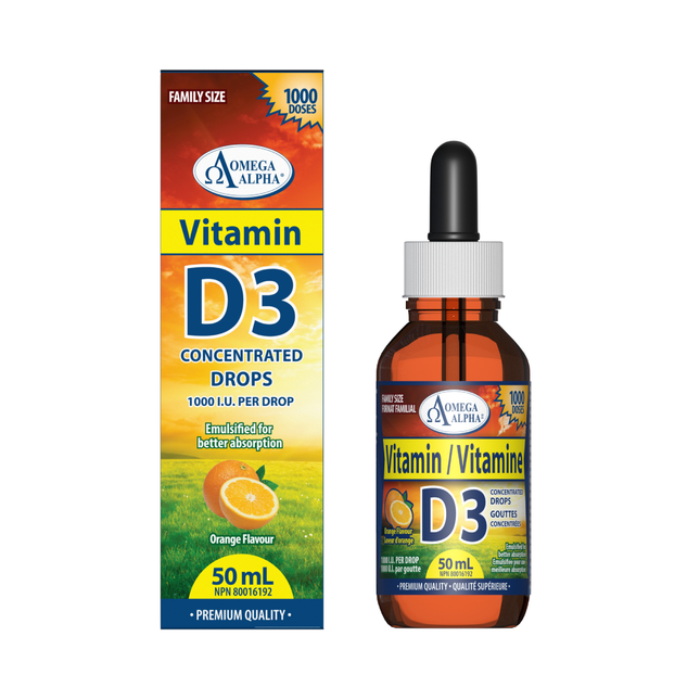 Omega Alpha -  Vitamin D3 1000 IU, Orange Flavor | 50 mL