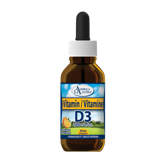 Omega Alpha - Gouttes concentrées de vitamine D3 - Saveur d'orange | 50 mL*