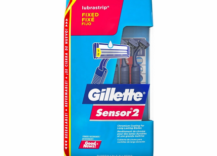 Gillette - Sensor 2 Fixed Disposable Razors with Lubrastrip | 12 Razor ...