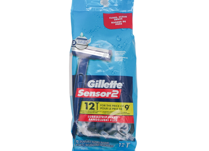 Gillette - Rasoirs jetables fixes Sensor 2 avec Lubrastrip | 12 rasoirs