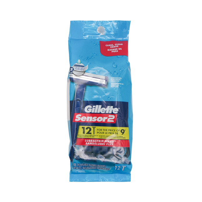 Gillette - Sensor 2 Fixed Disposable Razors with Lubrastrip | 12 Razors