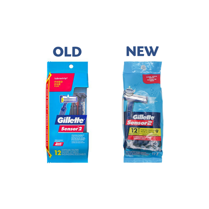 Gillette - Rasoirs jetables fixes Sensor 2 avec Lubrastrip | 12 rasoirs