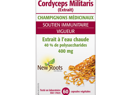 New Roots - Extrait d'eau chaude Cordyceps Militaris 400 mg | 60 capsules