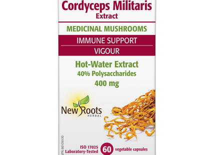 New Roots - Extrait d'eau chaude Cordyceps Militaris 400 mg | 60 capsules