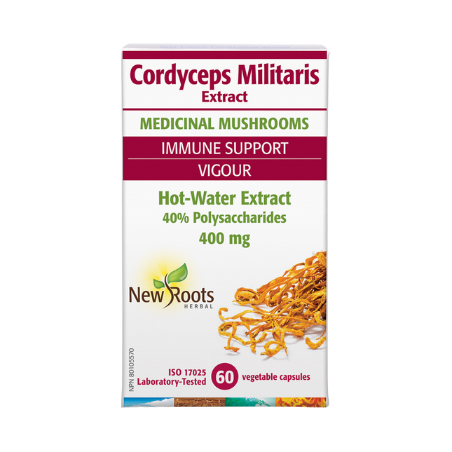 New Roots - Extrait d'eau chaude Cordyceps Militaris 400 mg | 60 capsules