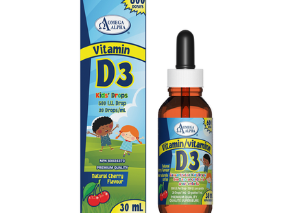 Omega Alpha -  Vitamin D3 500 IU Drops Kids Cherry Flavor | 30 mL