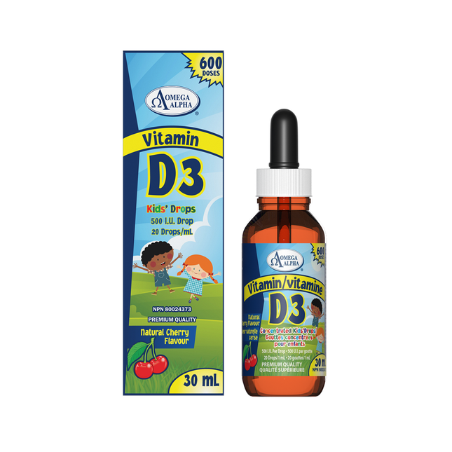 Omega Alpha -  Vitamin D3 500 IU Drops Kids Cherry Flavor | 30 mL