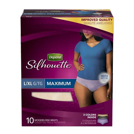 *Depend Silhouette Incontinence Underwear for Women - Maximum Absorbency - LARGE/X-LARGE | 10 Briefs