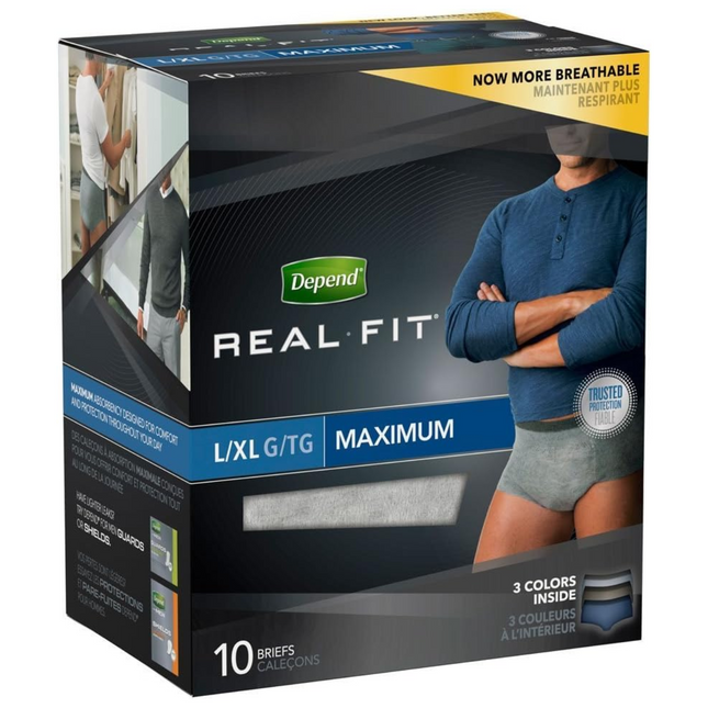 Depend - Real Fit Incontinence Underwear for Men - Maximum Absorbency - LARGE/X-LARGE | 10 Briefs