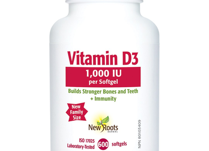 New Roots - Vitamin D3 1000 IU - Family Size | 600 Soft Gels*