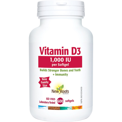 New Roots - Vitamine D3 1000 UI - Format familial | 600 gélules molles*