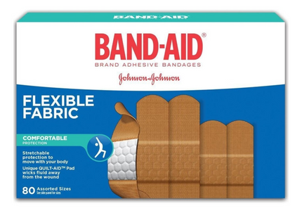 Band-Aid - Bandages en tissu flexible, tailles assorties | paquet de 80