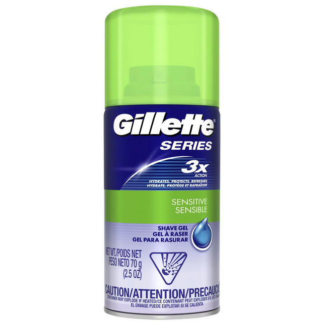 Gillette - Gel à raser 3x Action pour peaux sensibles - Format voyage | 70g 