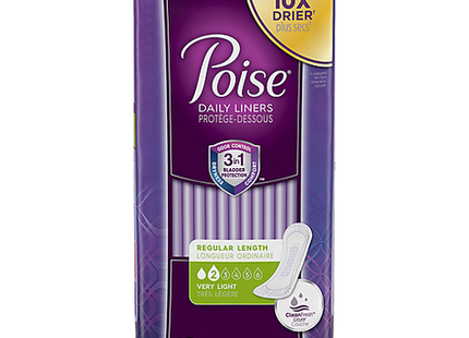 Poise - Daily Liners - 3 in 1 Bladder Protection - Regular Length - Level 2 Very Light Protection | 48 Liners