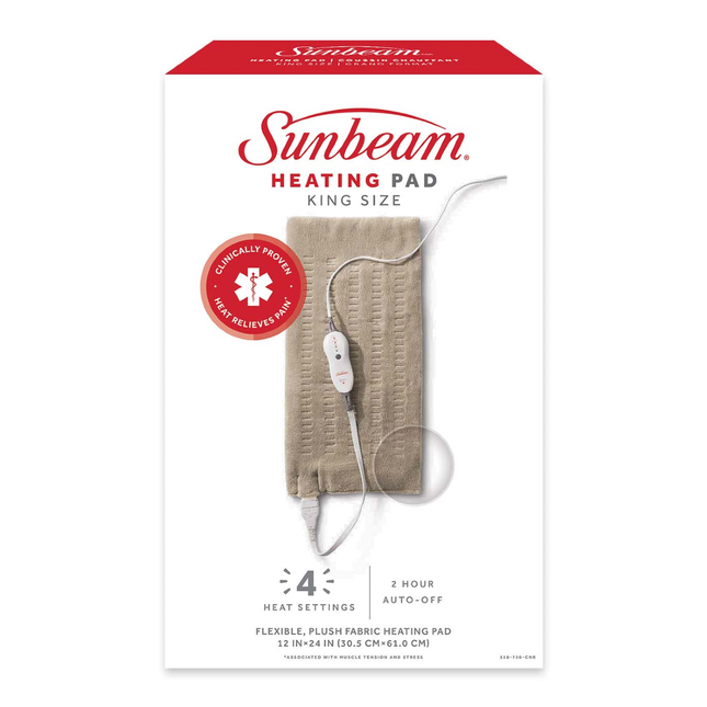 Sunbeam - 4 Setting Flexible Plush Fabric Heating Pad - King Size | 12" x  24"