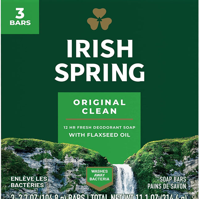Irish Spring - Original Clean - Savon déodorant frais 12 heures à l'huile de lin | 3 barres X 104,8 g