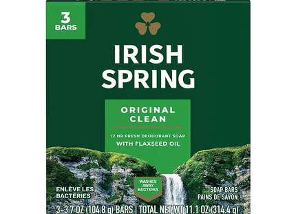 Irish Spring - Savon déodorant Original Clean Fresh 12 h à l'huile de lin | 3 barres x 104,8 g
