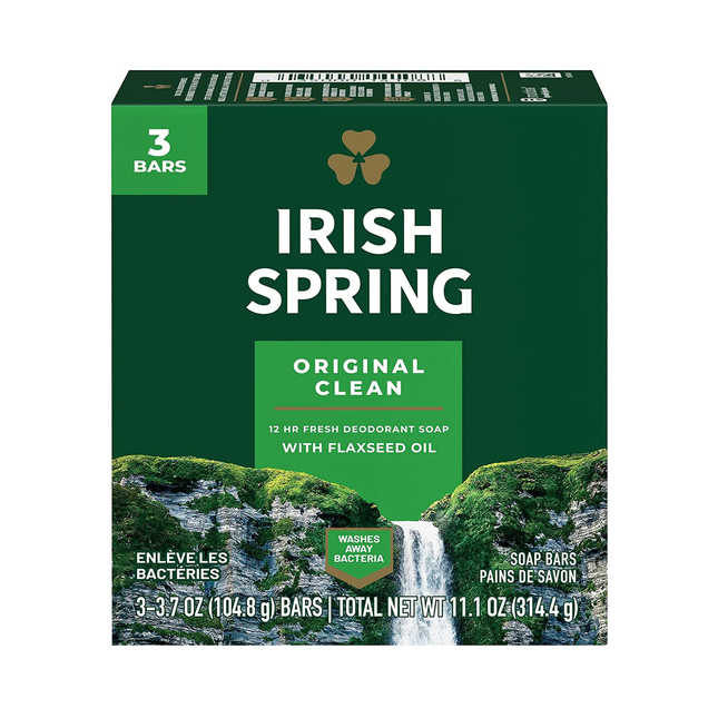 Irish Spring - Original Clean 12 hr Fresh Deodorant Soap with Flaxseed Oil | 3 Bars X 104.8 g