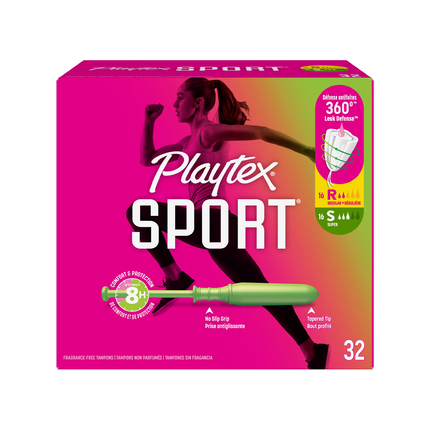 Playtex - Tampons Sport avec protection anti-fuite à 360° | 16 réguliers + 16 super