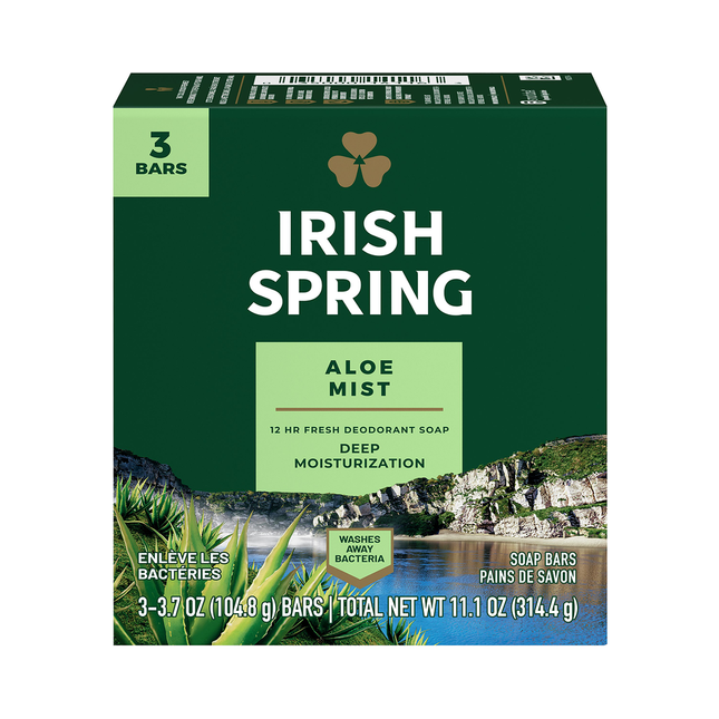 Irish Spring - 12 hr Fresh Deodorant Soap, Aloe Mist | 104.8 g x 3 Soap Bars