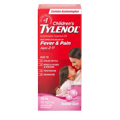 Tylenol pour enfants – Soulagement rapide et efficace de la fièvre et de la douleur – de 2 à 11 ans, saveur chewing-gum | 100 ml