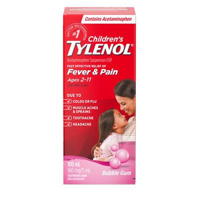 Tylenol - Children's Tylenol - Fast & Effective Relief of Fever & Pain - for Ages 2 -11 - Bubble Gum Flavour | 100 mL