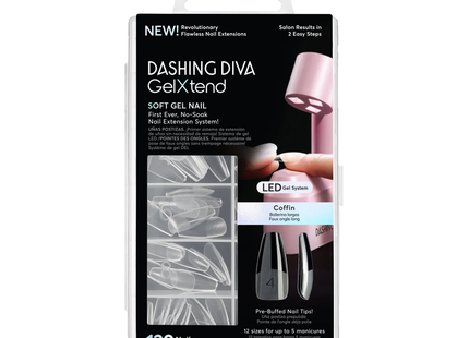 Dashing Diva - GelXtend Soft Gel Nail Extensions, Clear, Long Coffin | 120 Nails