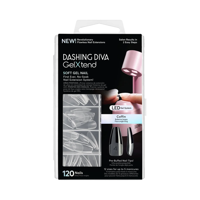 Dashing Diva - GelXtend Soft Gel Nail Extensions, Clear, Long Coffin | 120 Nails