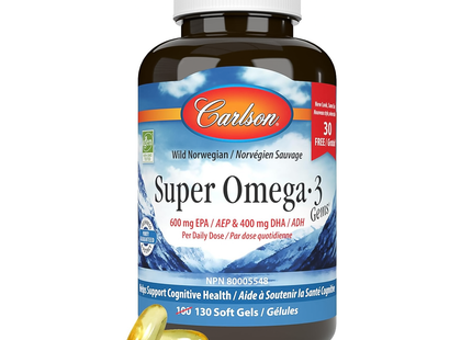 Carlson - Wild Norwegian Super Omega 3 600 mg EPA & 400 mg DHA | 130 Softgels