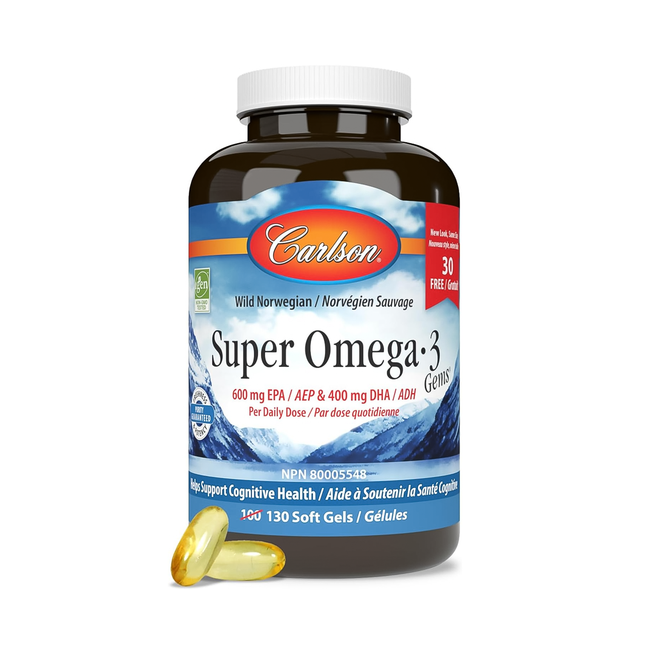 Carlson - Super Oméga 3 Norvégien Sauvage 600 mg EPA & 400 mg DHA | 130 Gélules