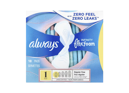 Always - Serviettes hygiéniques Infinity Flex en mousse non parfumée, taille 1 | 18 serviettes