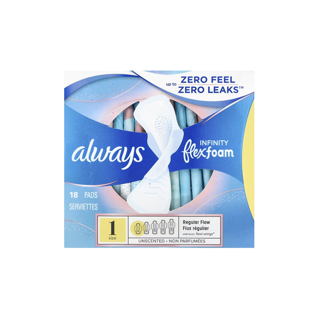 Always - Serviettes hygiéniques Infinity Flex en mousse non parfumée, taille 1 | 18 serviettes