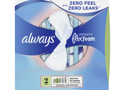 Always - Infinity Flex Foam Unscented Pads, Size 2 | 16 Pads