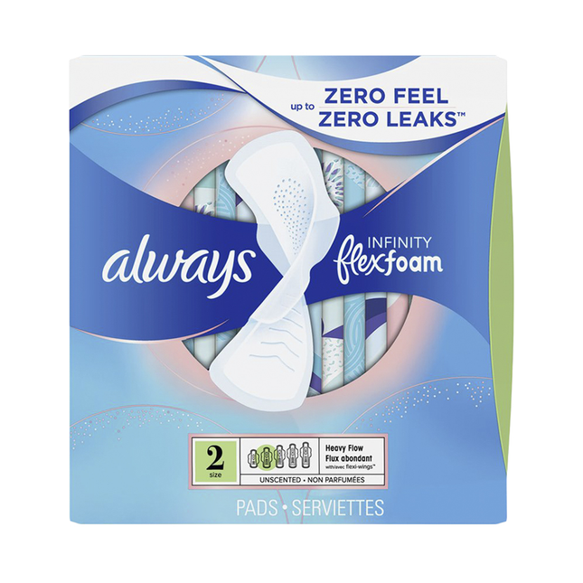 Always - Infinity Flex Foam Unscented Pads, Size 2 | 16 Pads