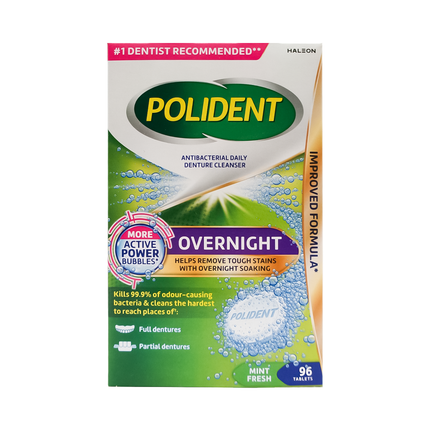 Polident - Nettoyant antibactérien quotidien 4 en 1 pour prothèses dentaires | 96 comprimés