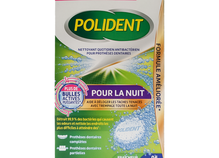 Polident - Overnight Daily 4-in-1 Antibacterial Cleanser for Dentures | 96 Tablets