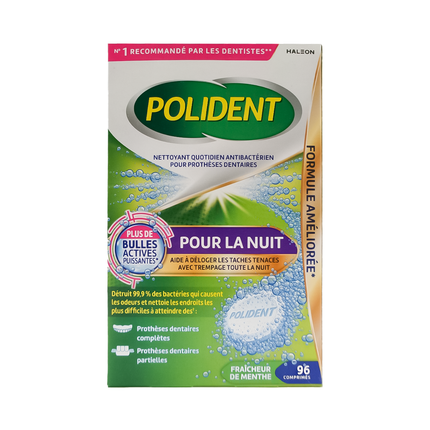Polident - Nettoyant antibactérien quotidien 4 en 1 pour prothèses dentaires | 96 comprimés