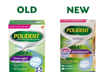 Polident - Overnight Daily 4-in-1 Antibacterial Cleanser for Dentures | 96 Tablets