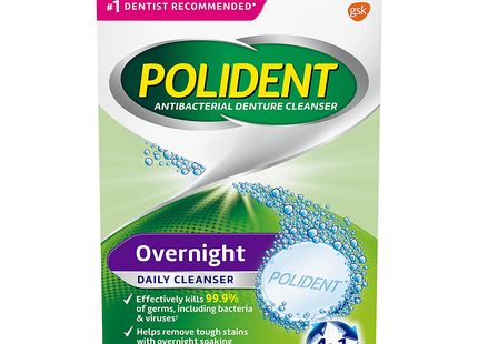 Polident - Overnight Daily 4-in-1 Antibacterial Cleanser for Dentures | 96 Tablets