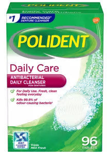 Polident - Daily Care - Nettoyant quotidien antibactérien pour prothèses dentaires | 96 comprimés 