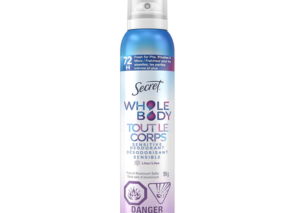 Secret - Whole Body Aluminum Free Deodorant for Women Body Spray, Lilac & Waterlily | 99 g