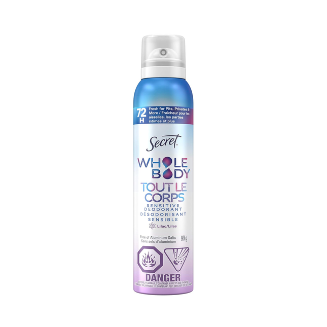 Secret - Whole Body Aluminum Free Deodorant for Women Body Spray, Lilac & Waterlily | 99 g