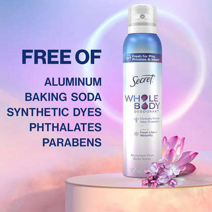 Secret - Whole Body Aluminum-Free Deodorant, Lilac & Waterlily | 99 g