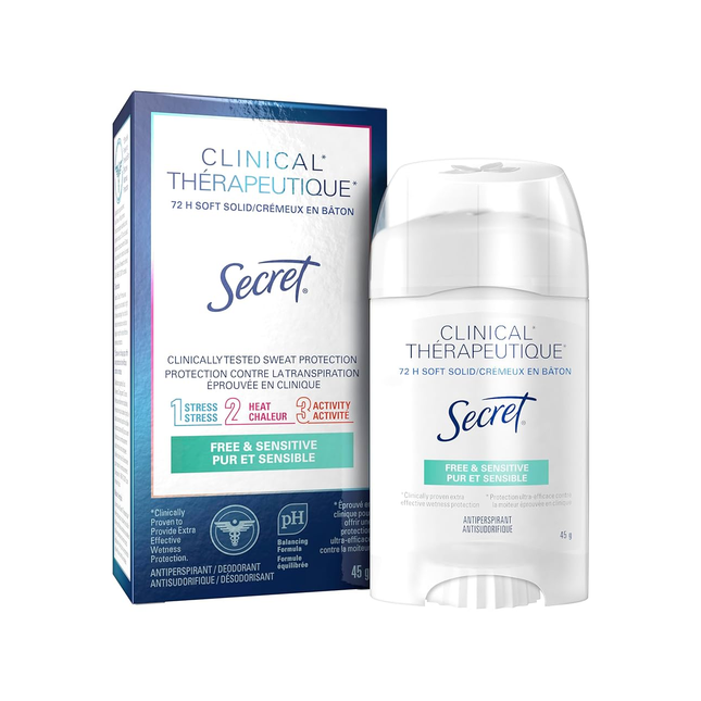 Secret - Force Clinique - Antisudorifique Doux Solide 48H - Gratuit &amp; Sensible + ProVitamine B5 | 45g